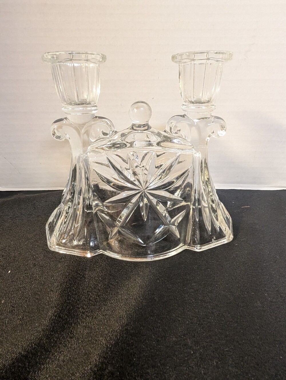 VINTAGE Prescut Clear by Anchor Hocking Retired Piece Double Candle Holder Decor
